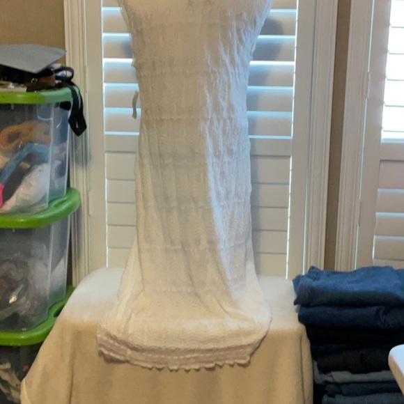 White Pleated Strapless Sheath Maxi Dress - Picture 8 of 14